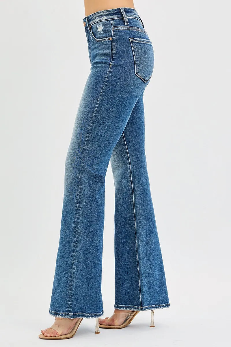 RISEN Full Size Tummy Control High Rise Flare Jeans Plus Size -  Be Bliss Boutique
