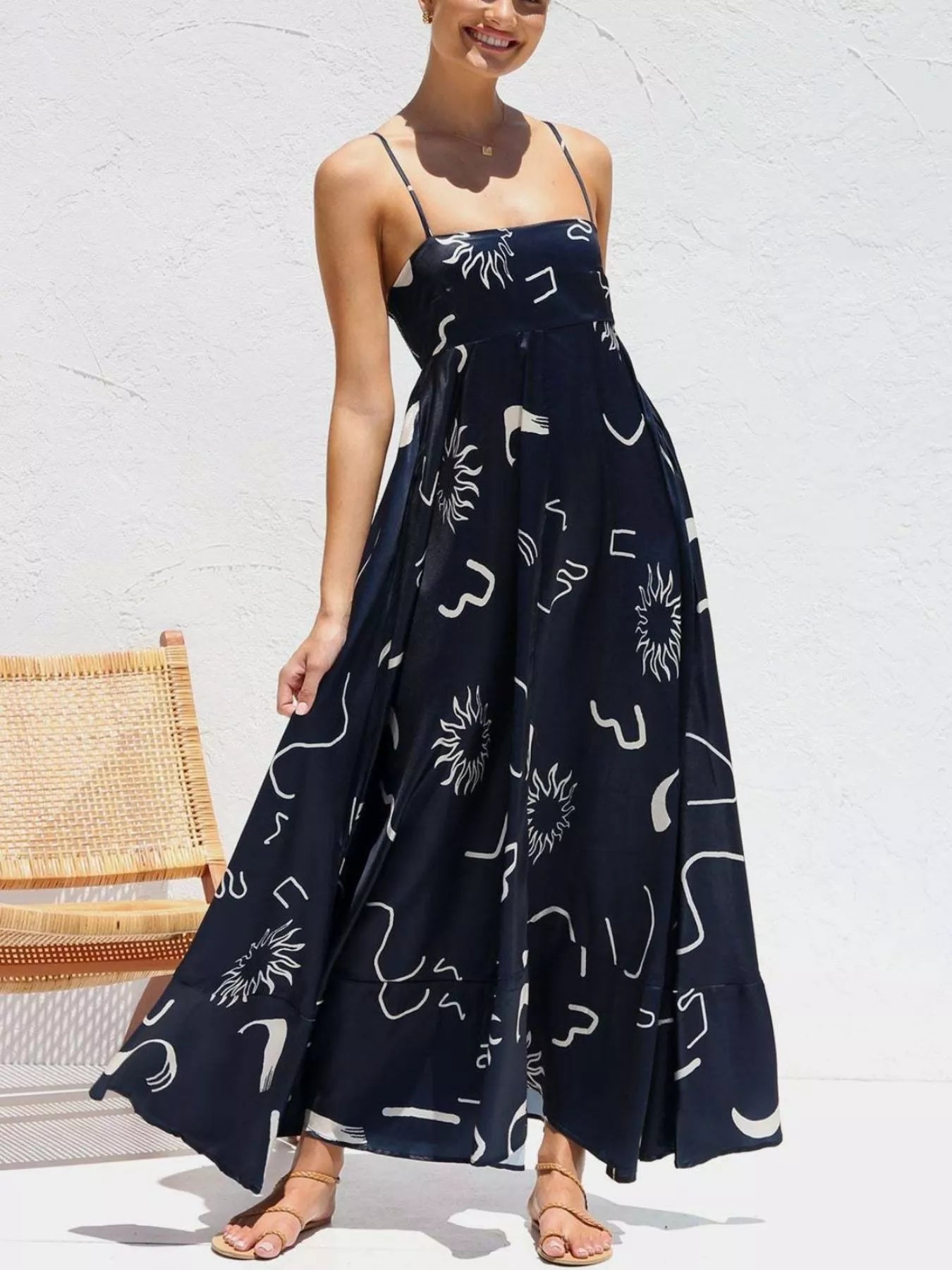 Printed Spaghetti Strap Maxi Dress - Be Bliss Boutique