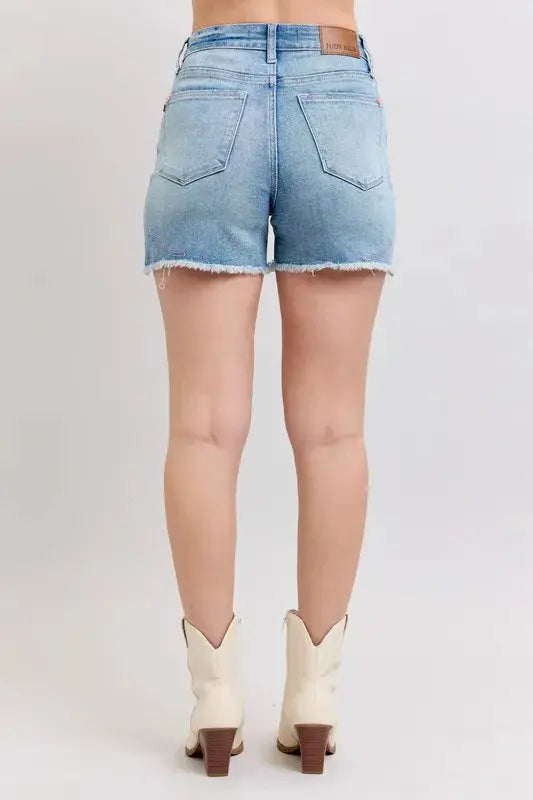 Judy Blue Full Size/Plus Size High Waist Western Embroidery Detail Cut Off Denim Shorts | Be Bliss Boutique