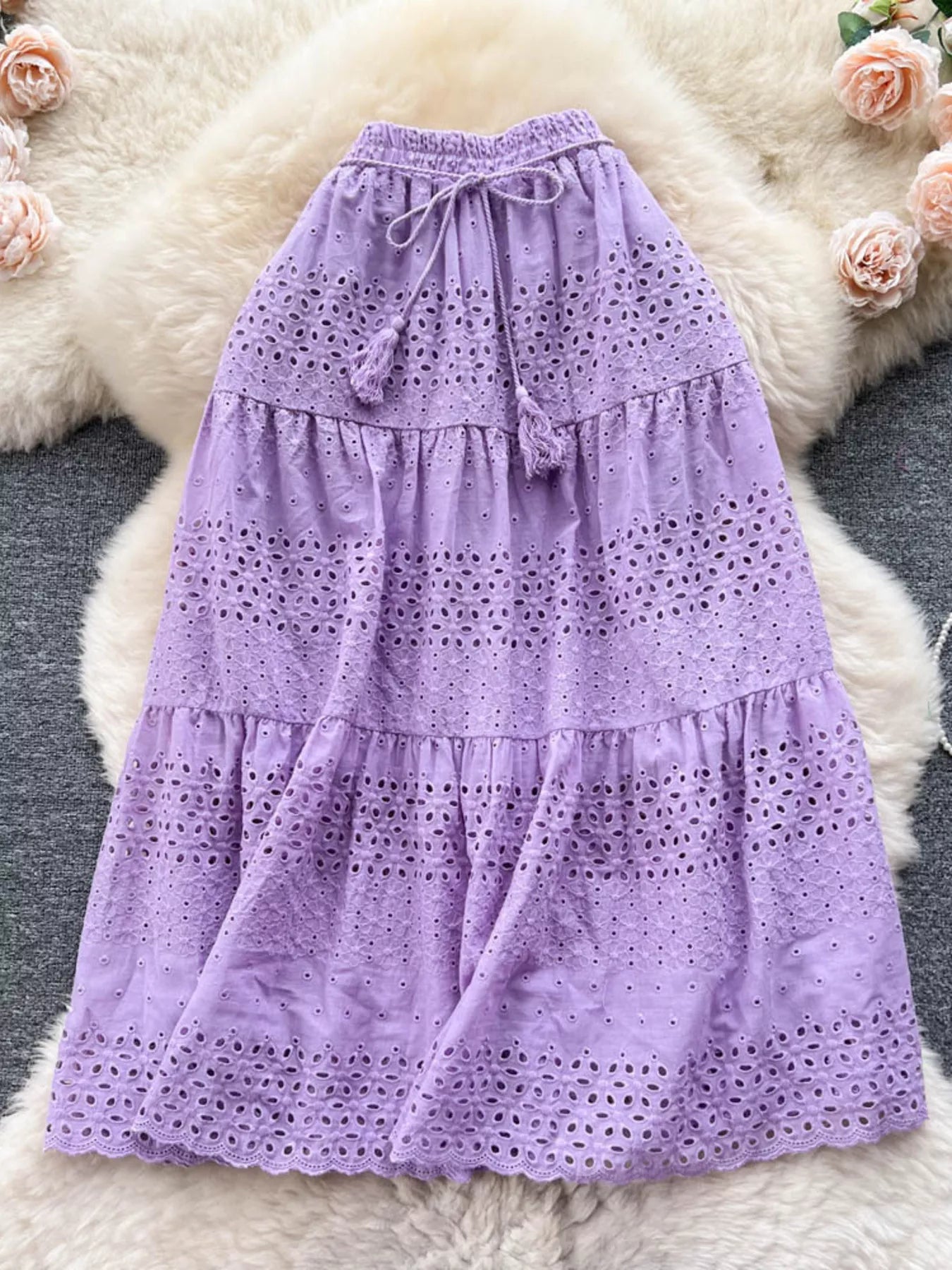 Eyelet Tiered Maxi Skirt - Be Bliss Boutique