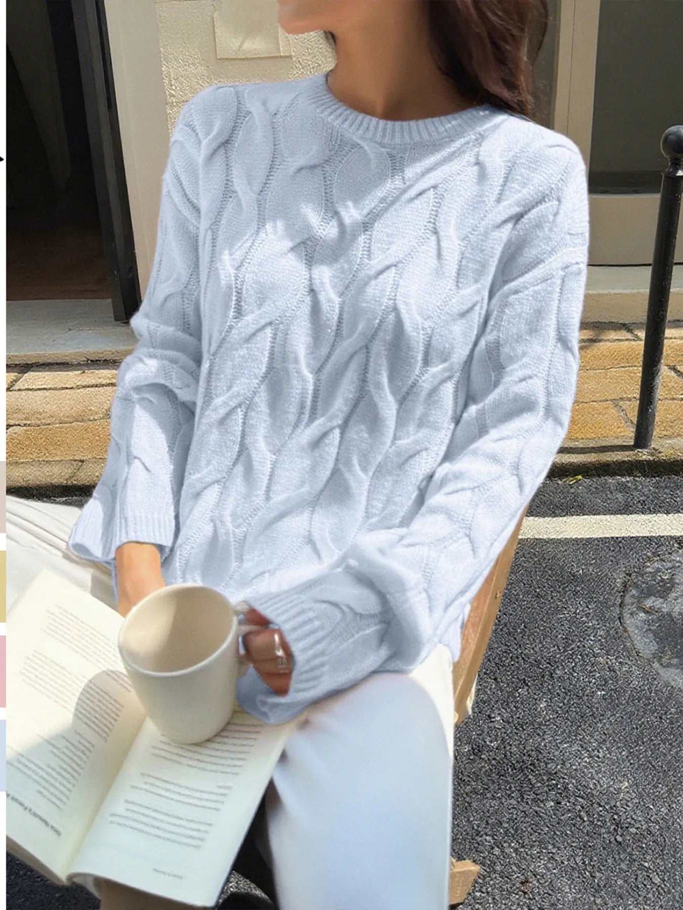 Cable Knit Long Sleeve Sweater -  Be Bliss Boutique