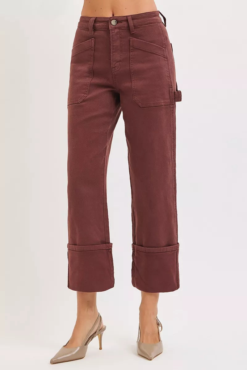 RISEN Full Size High Rise Wide Straight Cuffed Patch Jeans Plus Size - Be Bliss Boutique