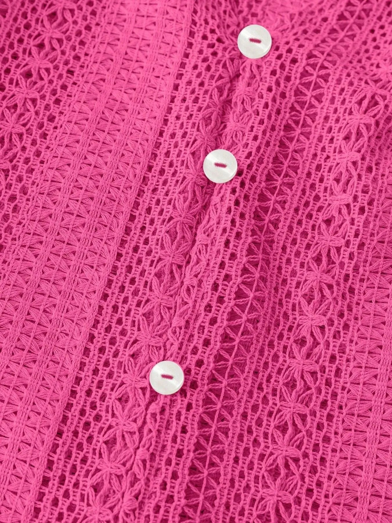 Crochet Notched Button-Front Shirt -  Be Bliss Boutique