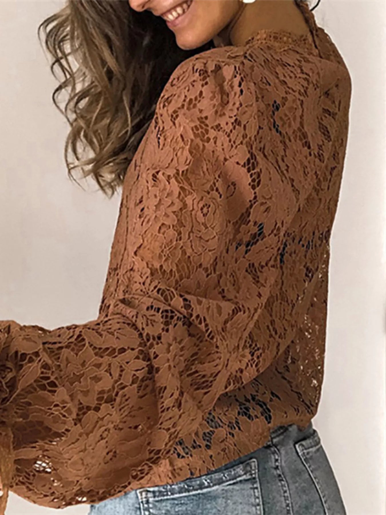 Full Size Floral Lace Flounce Sleeve Blouse Plus Size - Be Bliss Boutique