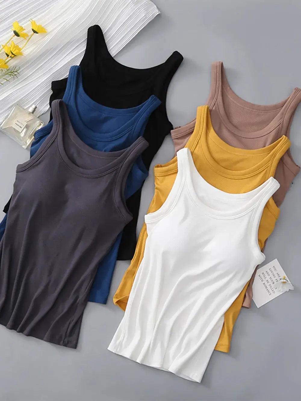 Round Neck Tank Top with Built In Bra - Be Bliss Boutique