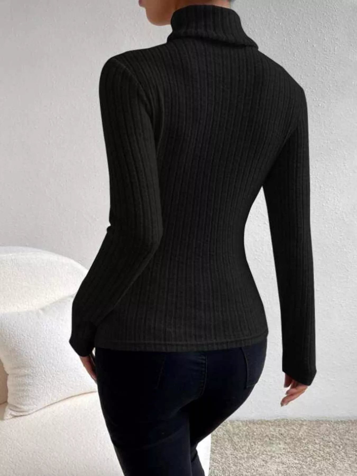 Ribbed Turtleneck Long Sleeve T Shirt - Be Bliss Boutique