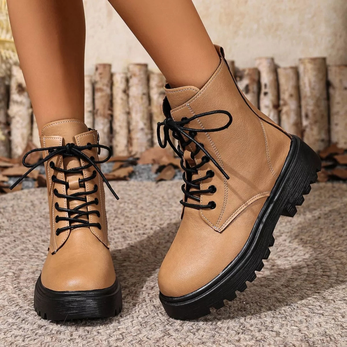 Lace-Up Ankle Combat Boots - Be Bliss Boutique