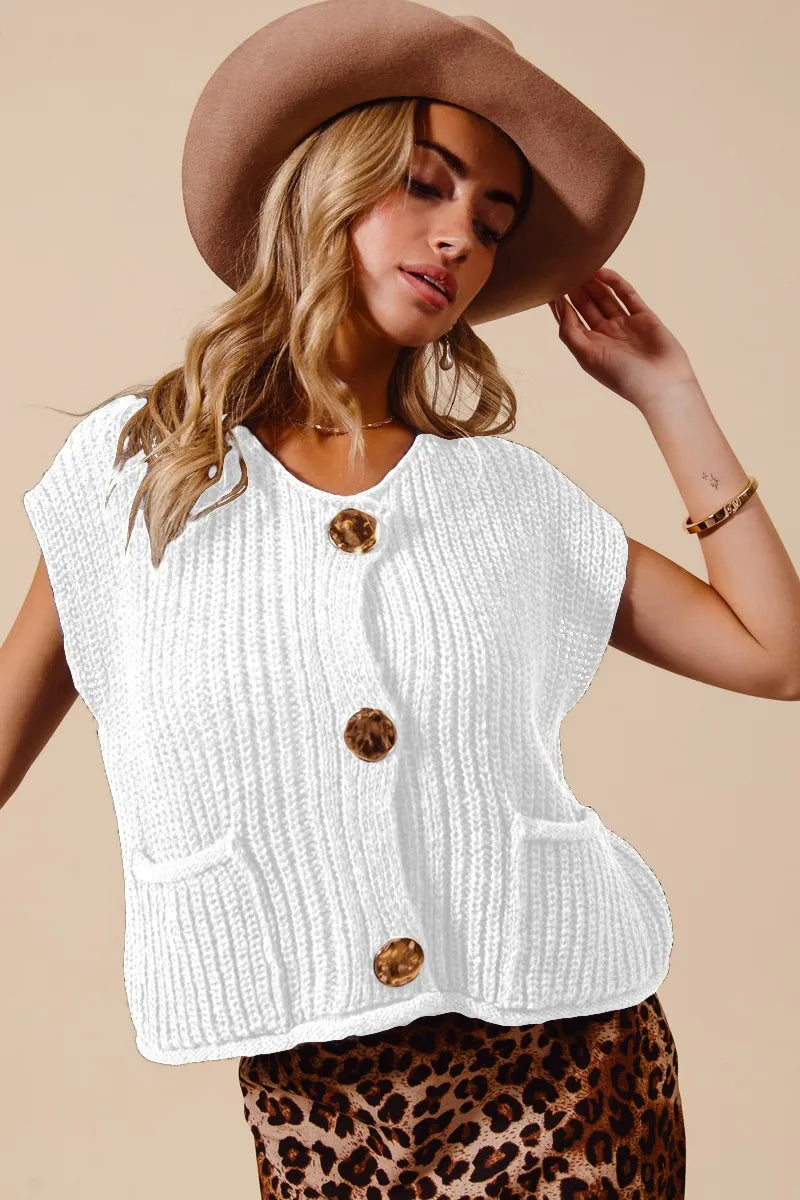 SO ME Big Metal Button Front Sweater Vest -  Be Bliss Boutique