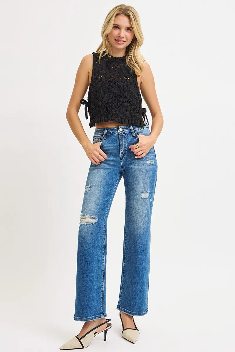 RISEN Full Size High Rise Ankle Straight Front Body Distressed Jeans Plus Size -  Be Bliss Boutique