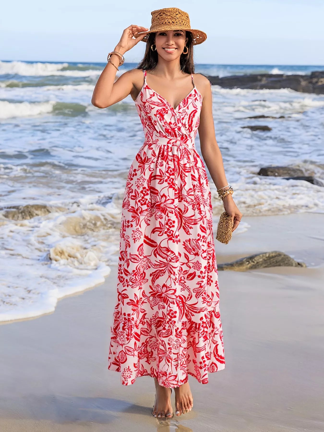 Printed Spaghetti Strap Midi Dress - Be Bliss Boutique