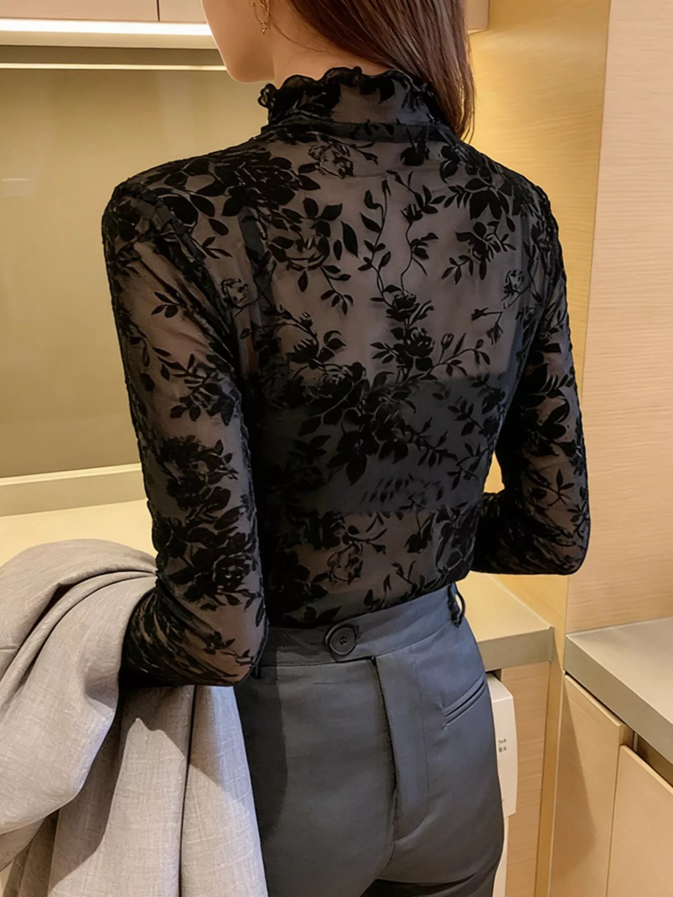 Floral Turtleneck Long Sleeve Top - Be Bliss Boutique