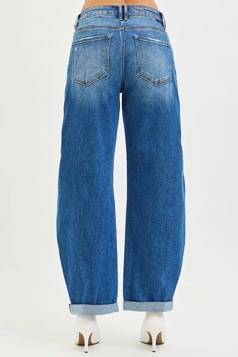 RISEN Jeans - Full Size Mid Rise Barrel Double Roll Up Jeans - Be Bliss Boutique