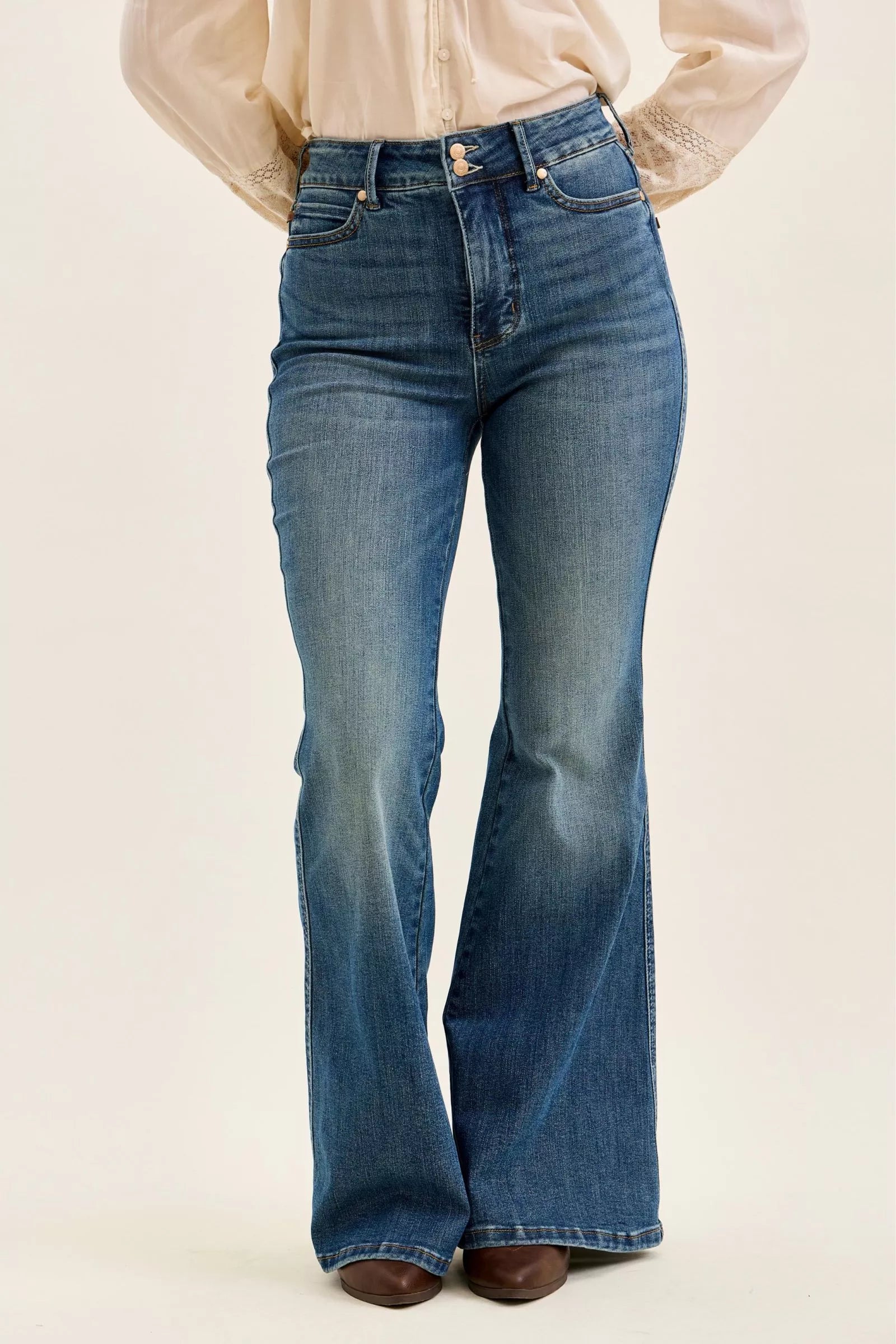 Judy Blue High Waist Double Button Tummy Control Flare Jeans - Be Bliss Boutique