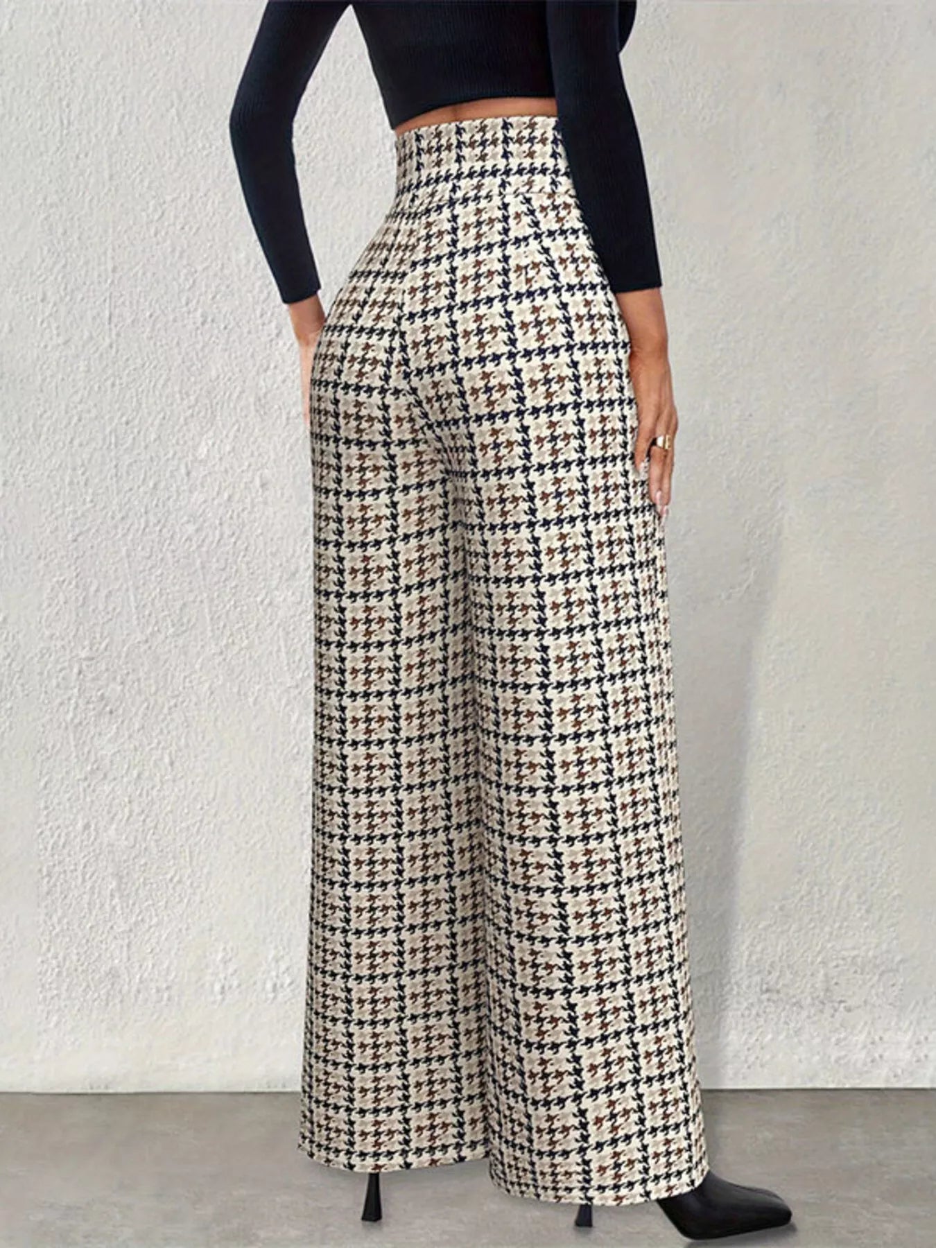High Waisted Houndstooth Wide Leg Pants - Be Bliss Boutique