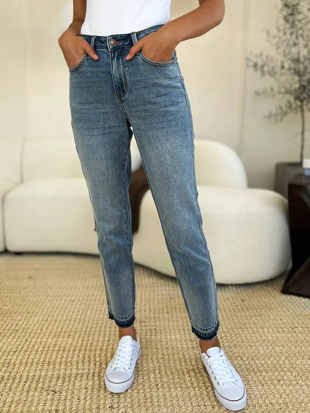 Judy Blue Full/Plus Size Mid Rise Rigid Magic Release Hem Jeans | Be Bliss Boutique