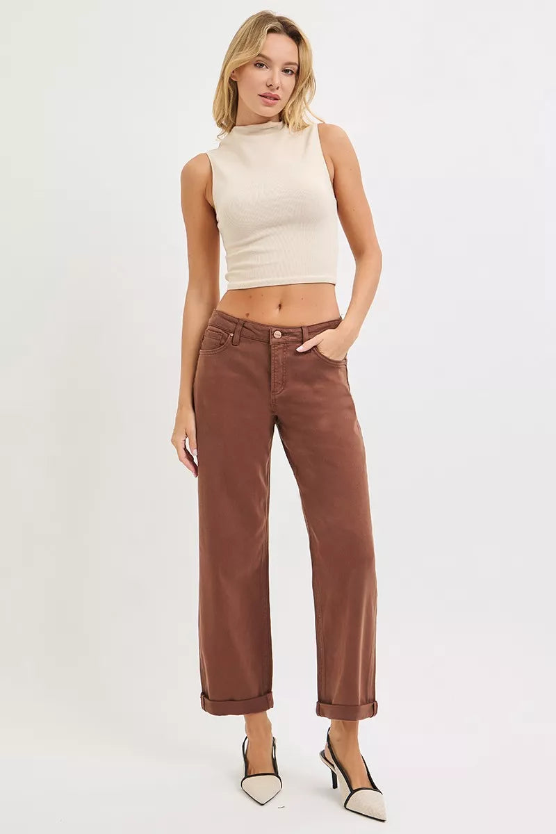 RISEN Full Size Tummy Control Mid Rise Ankle Barrel Baggy Plus Size - Be Bliss Boutique