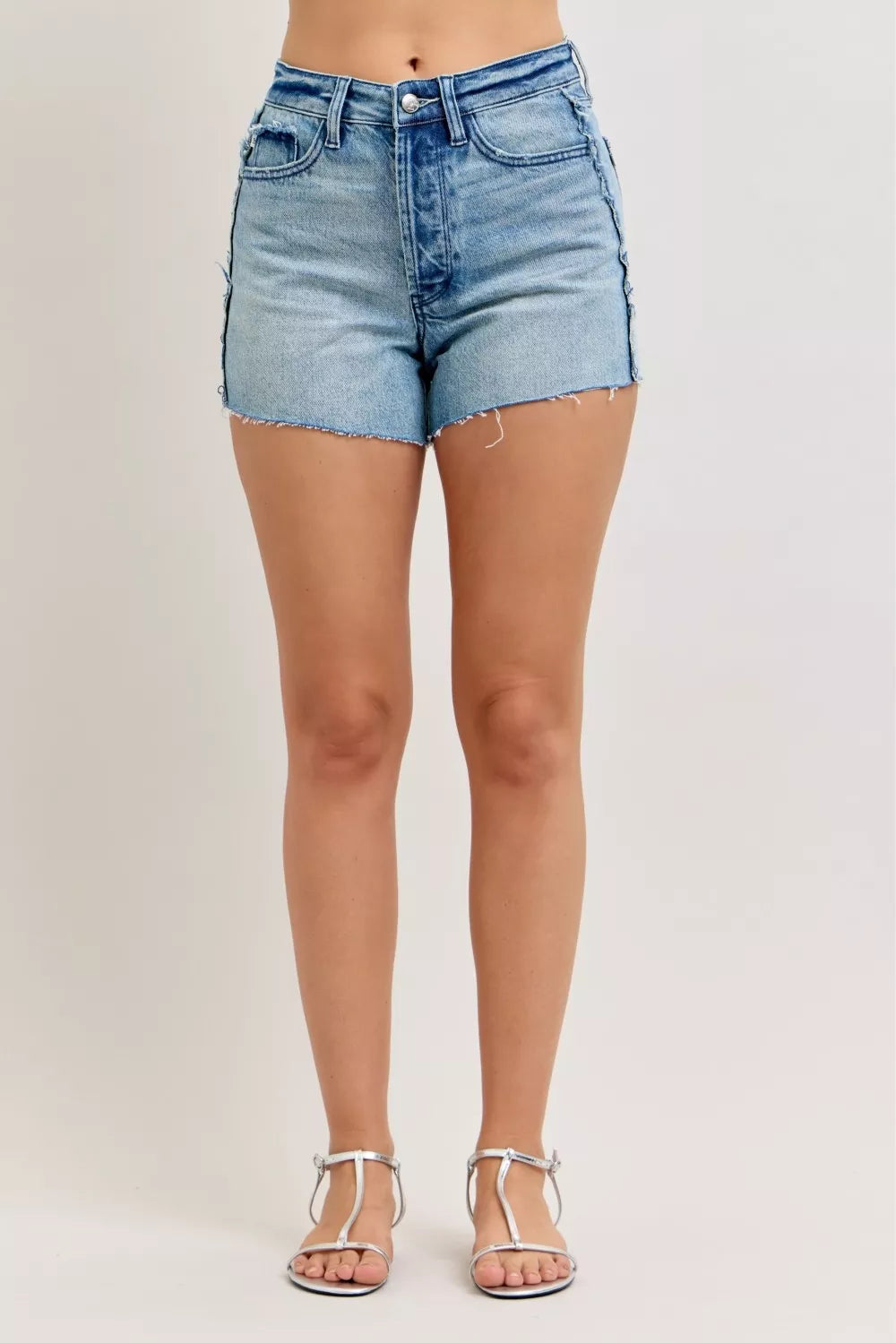 Judy Blue Hw Rigid Magic Cut Off Denim Shorts with Raw Side Seams - Be Bliss Boutique