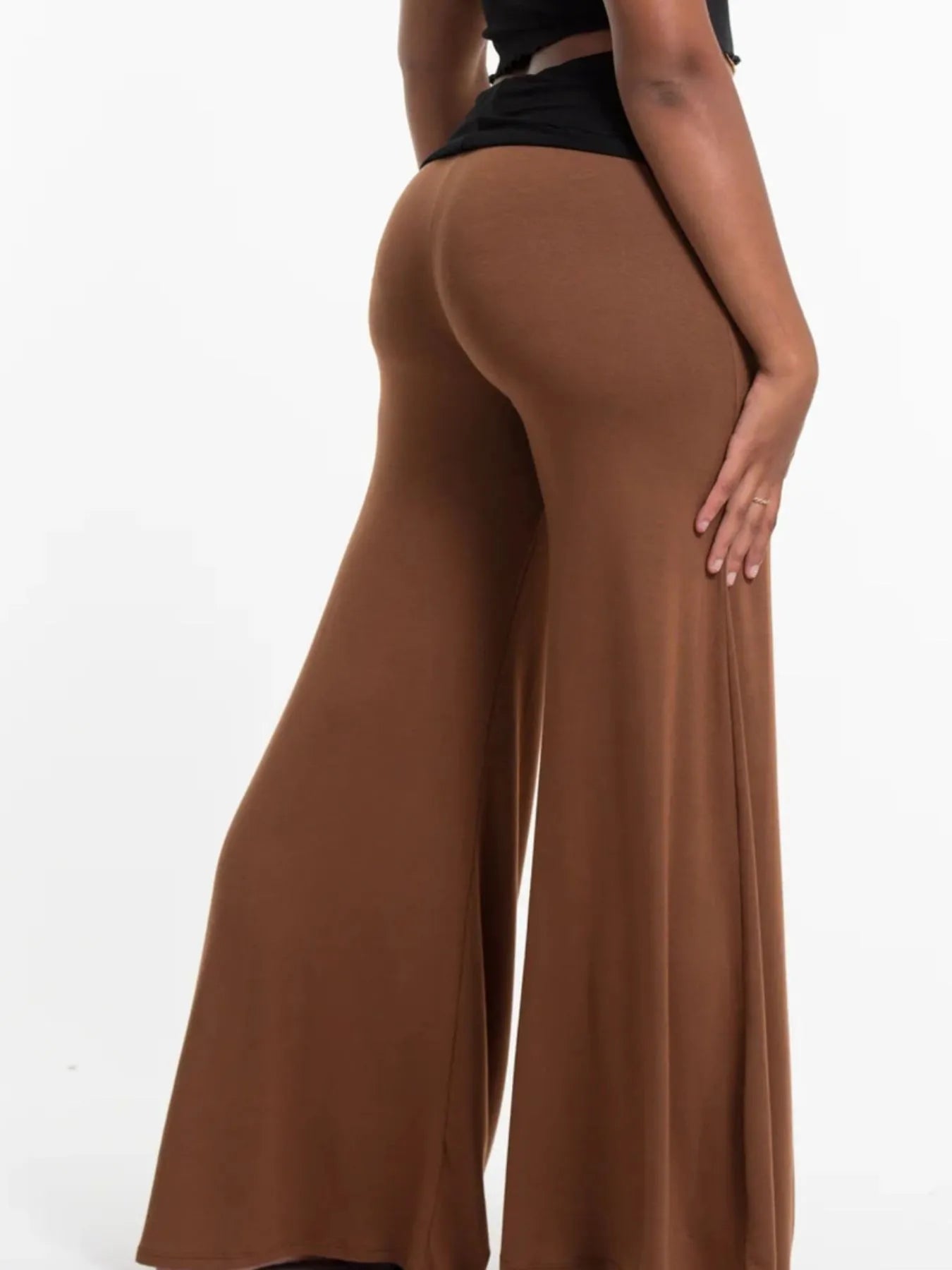 High Waisted Wide Leg Yoga Pants with Contrast Waistband - Be Bliss Boutique
