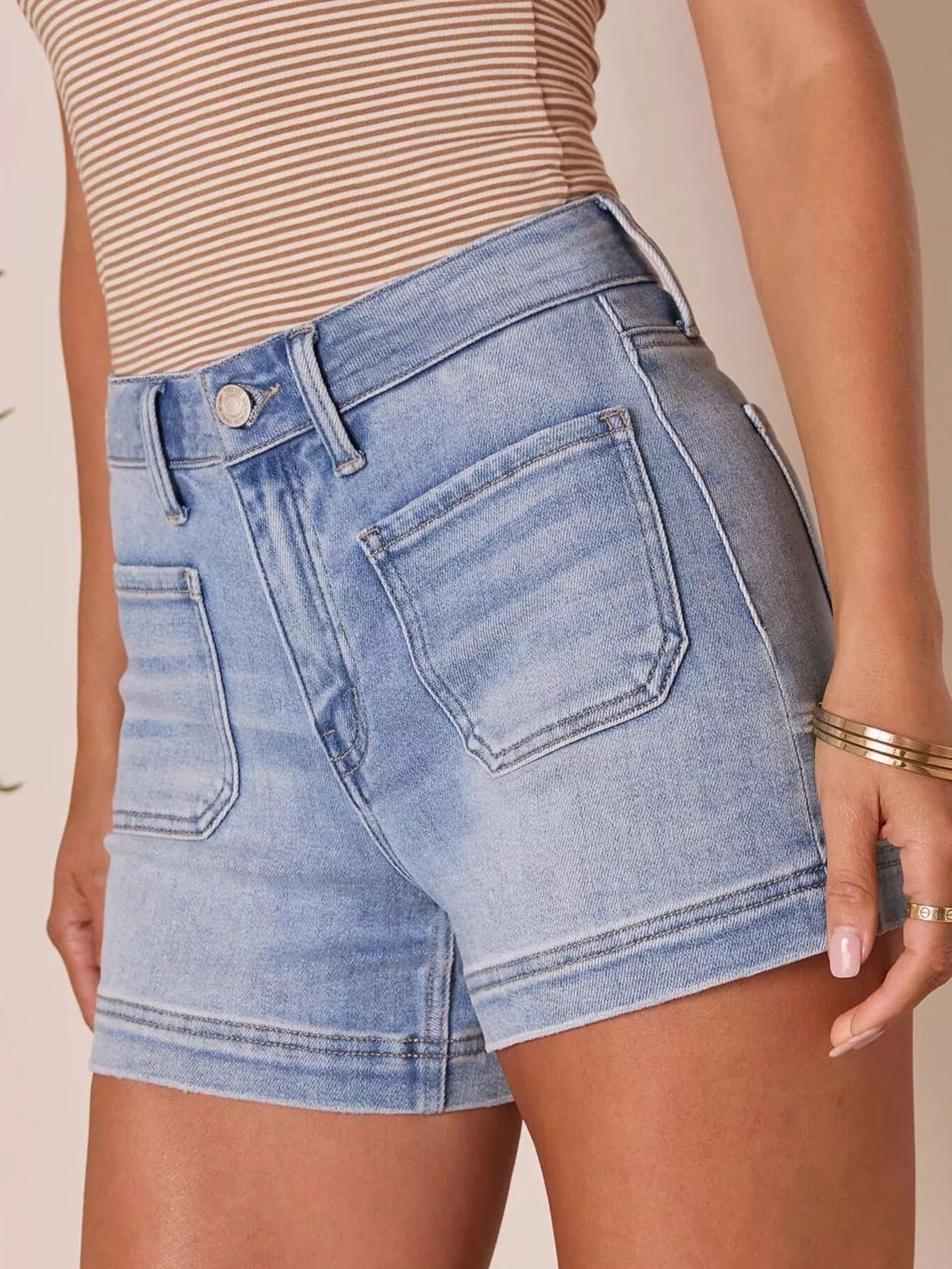 High Waisted Denim Shorts with Pockets - Be Bliss Boutique