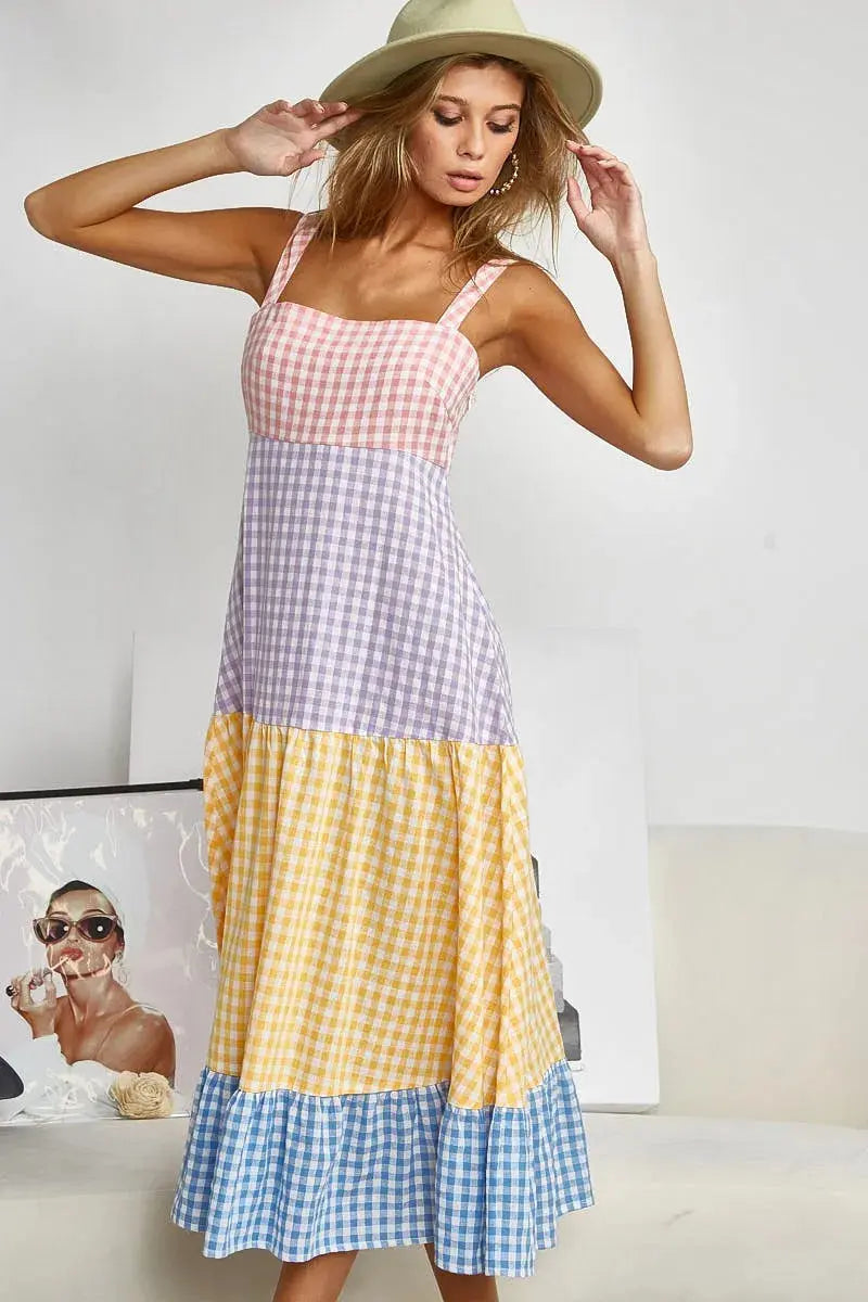 BiBi Color Block Tiered Gingham Dress | Be Bliss Boutique