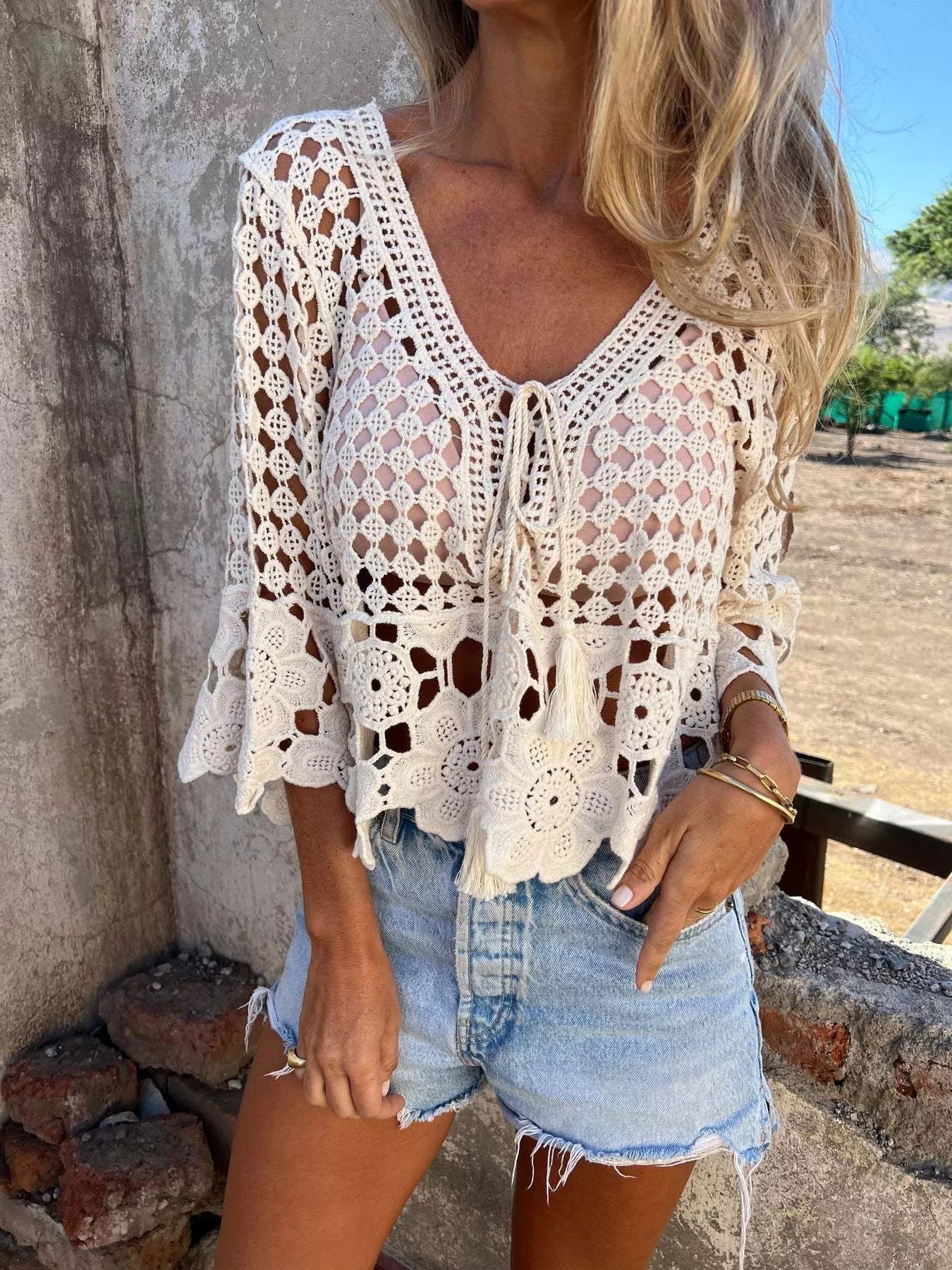 Tassel Crochet Knit Cover Up - Be Bliss Boutique