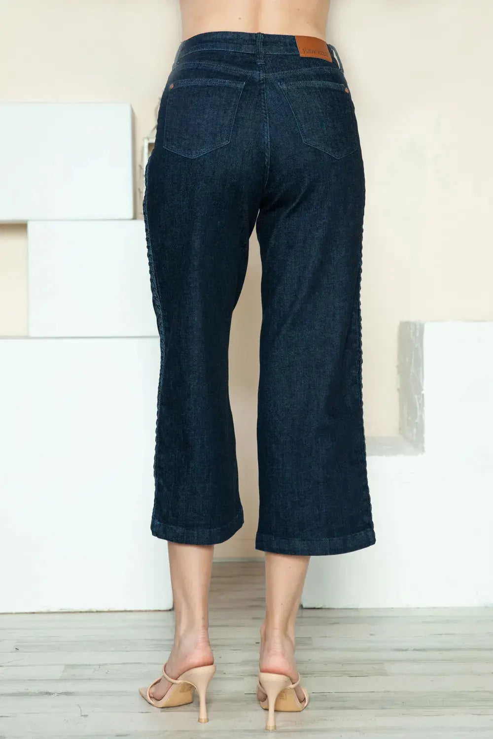 Judy Blue Full Size/Plus Size Side Seam Braid Detail Crop Wide Leg Jeans |  Be Bliss Boutique