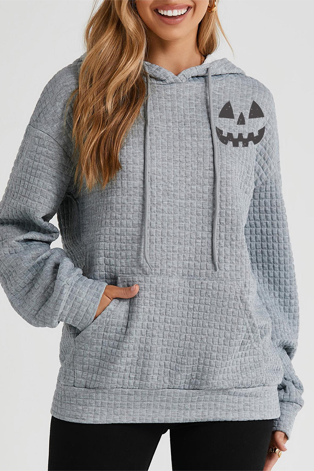 Pumpkin Face Graphic Drawstring Hoodie with Pocket -  Be Bliss Boutique