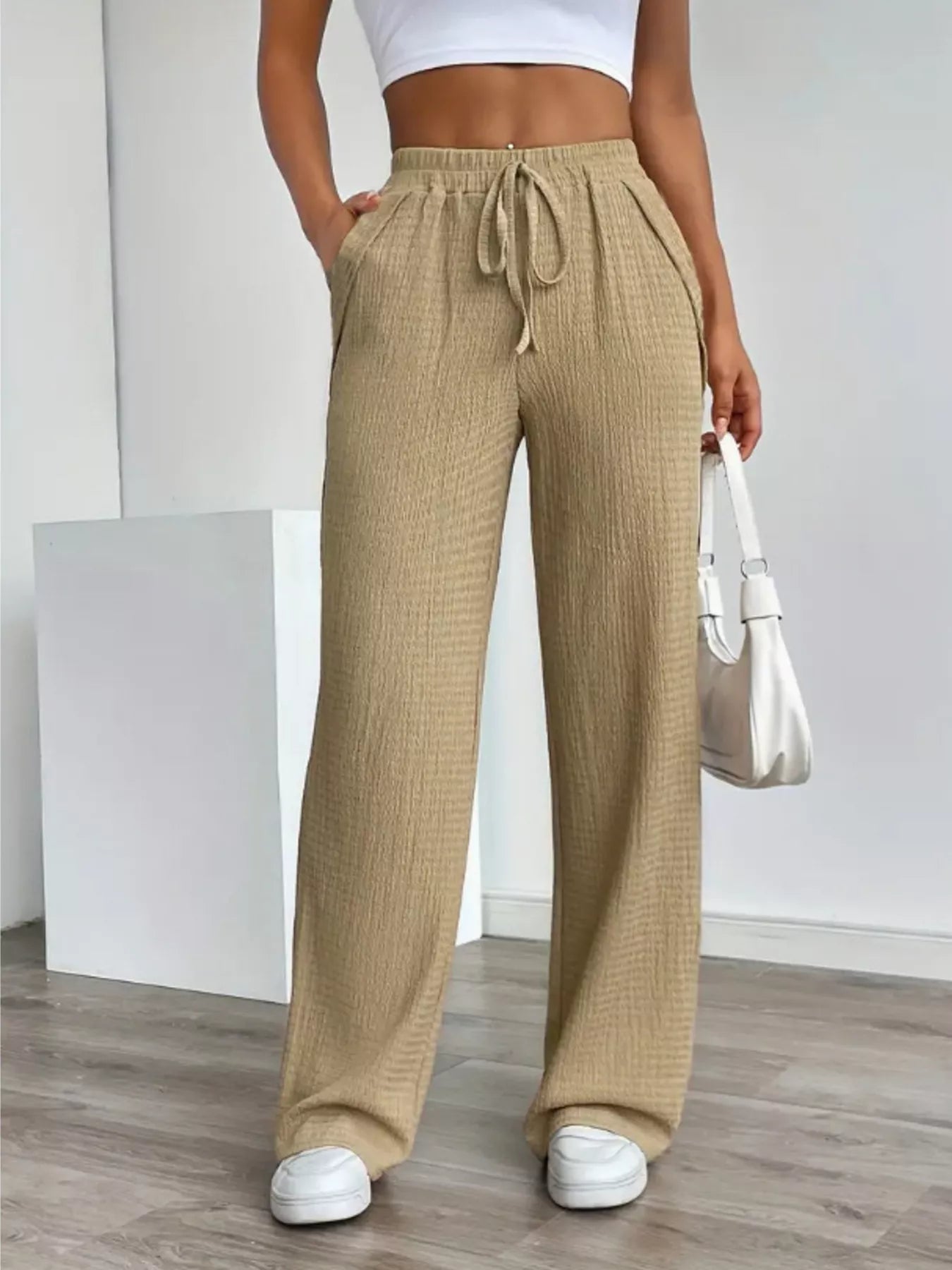 Texture Wide Leg Pants -  Be Bliss Boutique