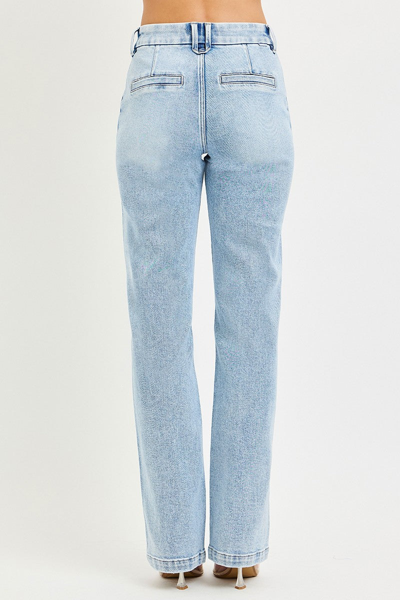 RISEN Tummy Control High Rise Straight Pintuck Jeans - Be Bliss Boutique