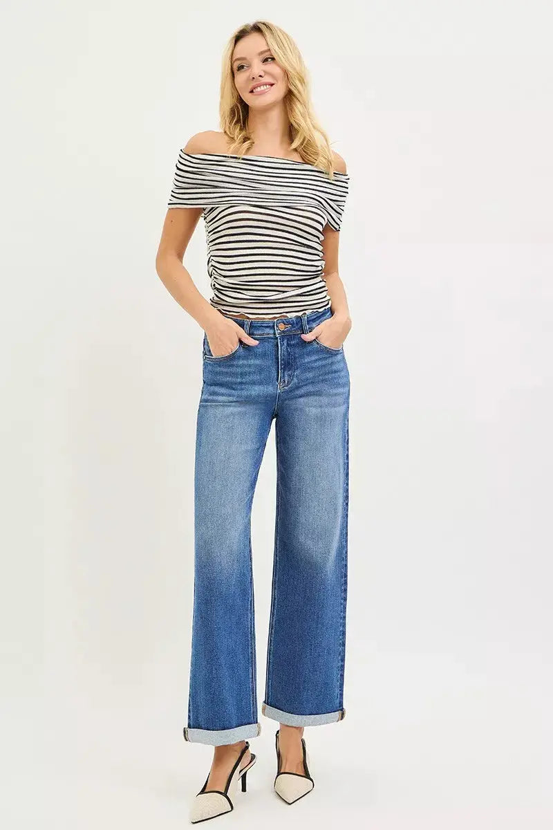 RISEN Jeans - Plus Size High Rise Relaxed Fit Ankle Straight Cuff Jeans - Be Bliss Boutique