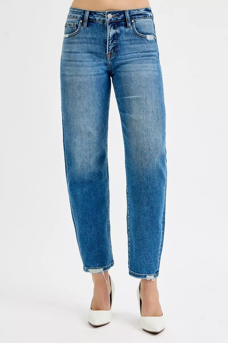RISEN Tummy Control High Rise Ankle Slim Barrel Jeans - Be Bliss Boutique