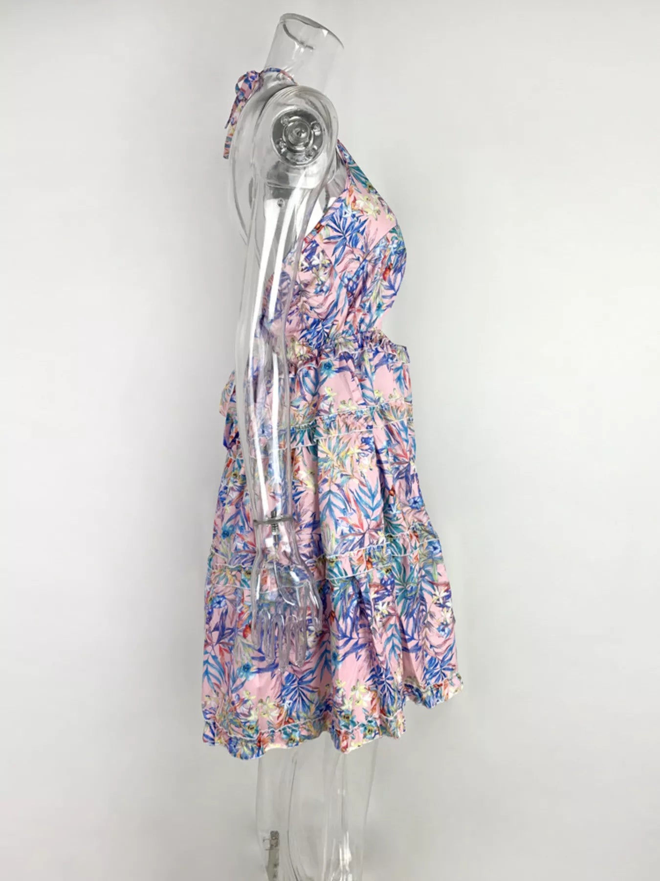 Colorful Print Halter Neck Ruffle Mini Dress - Be Bliss Boutique