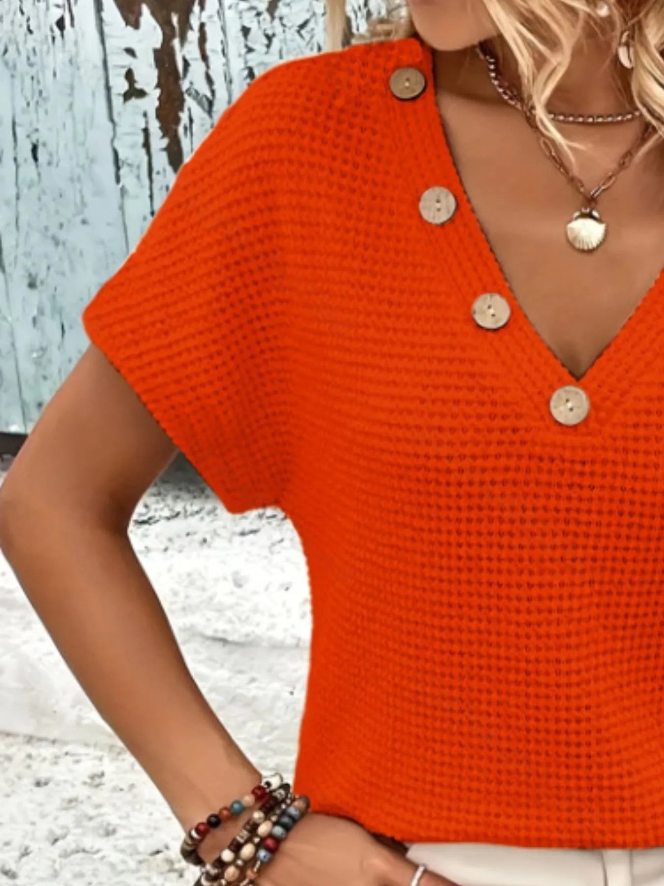 V-Neck Textured Knit T-Shirt -  Be Bliss Boutique