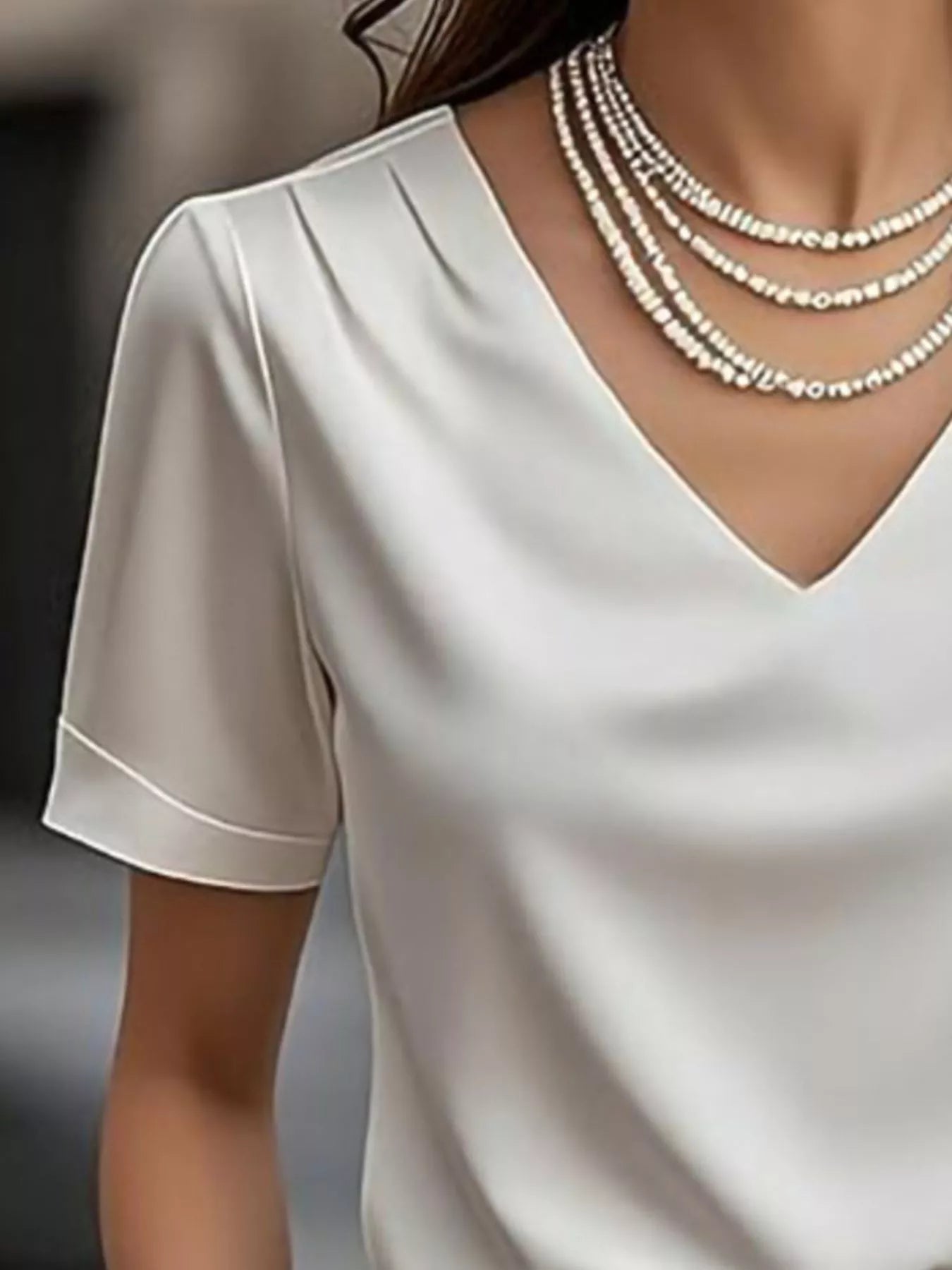 V-Neck Short Sleeve Satin Blouse - Be Bliss Boutique