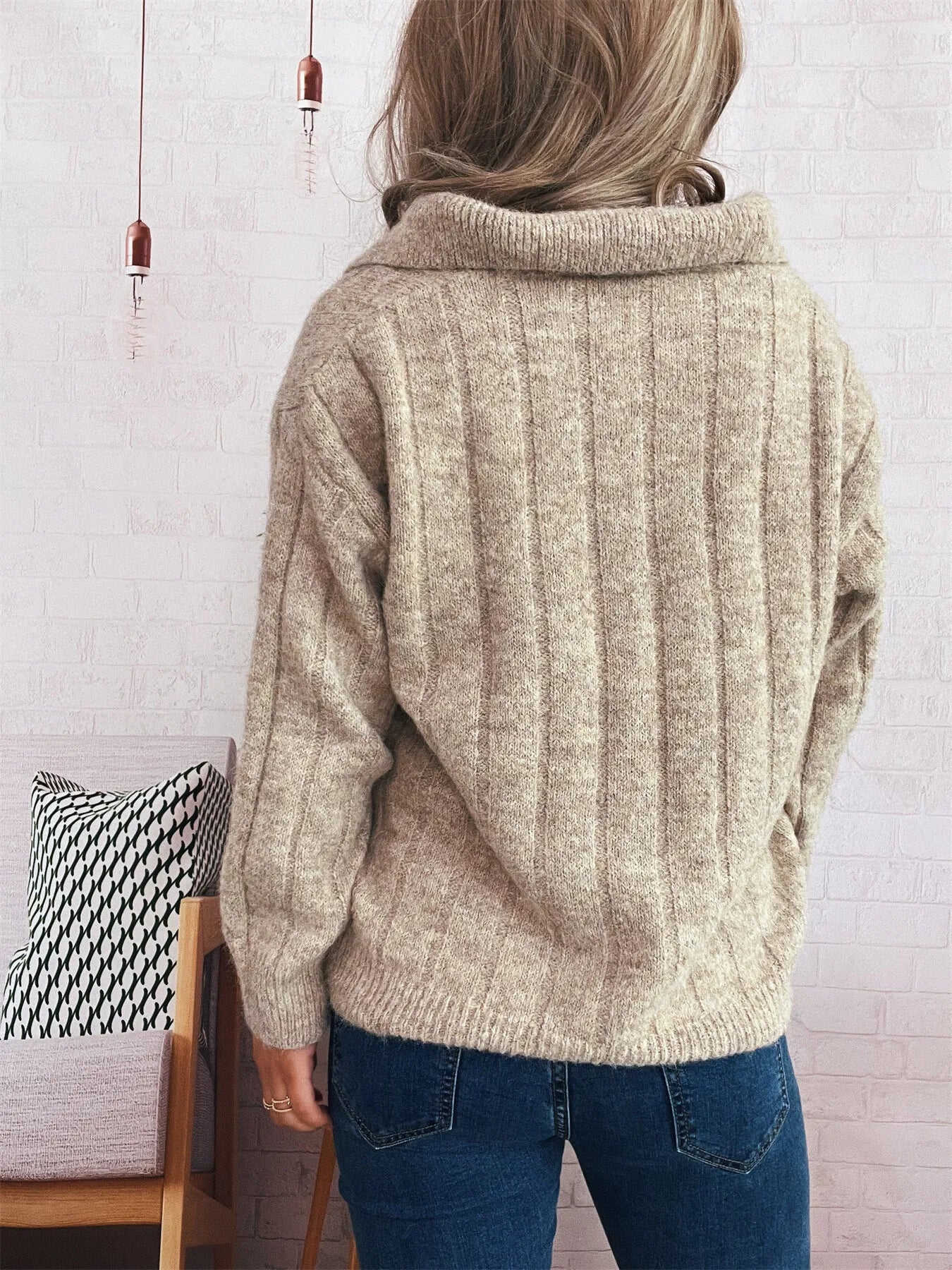 Ribbed Hem Quarter Zip Sweater -  Be Bliss Boutique