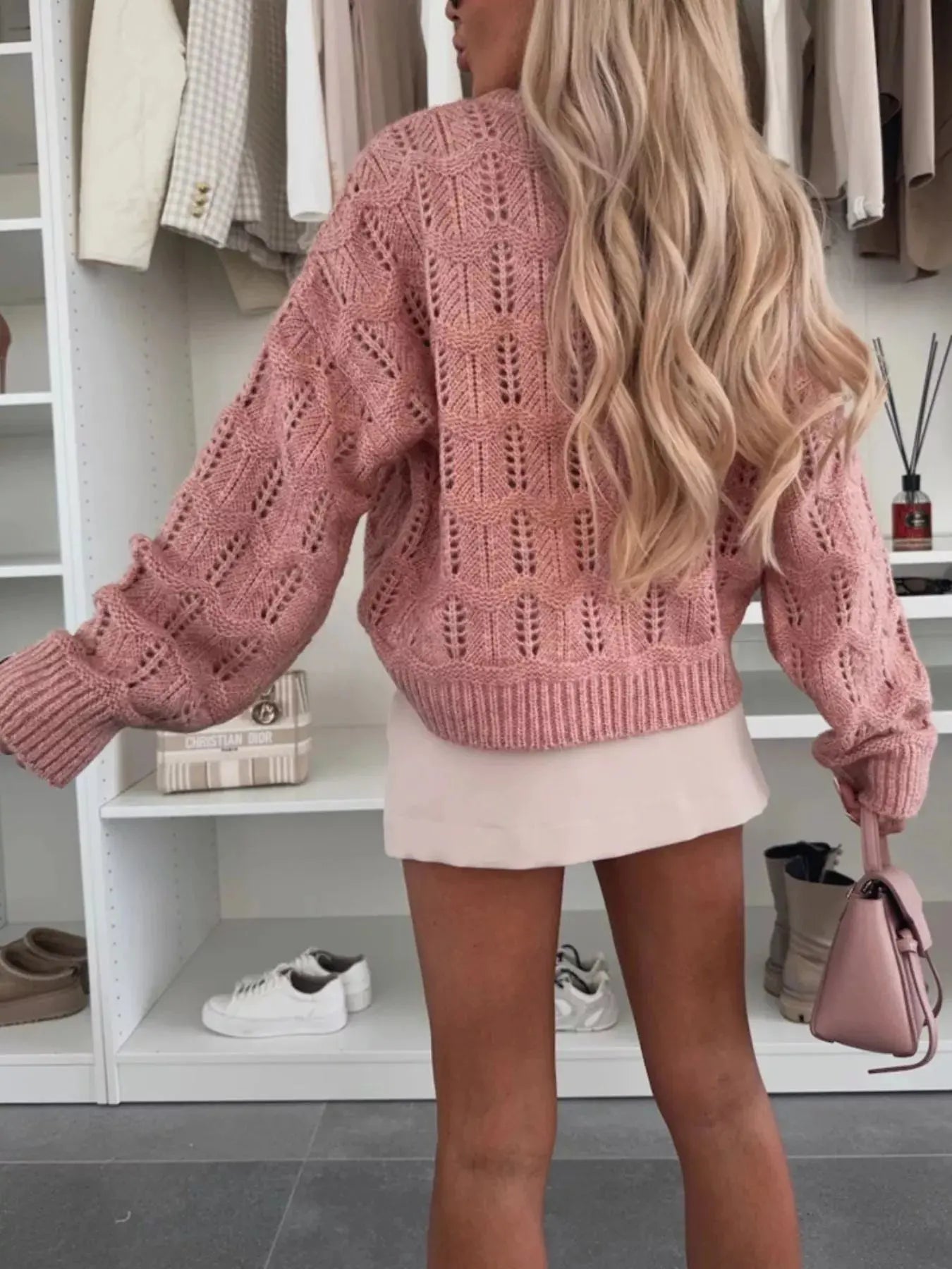 Round Neck Openwork Sweater - Be Bliss Boutique