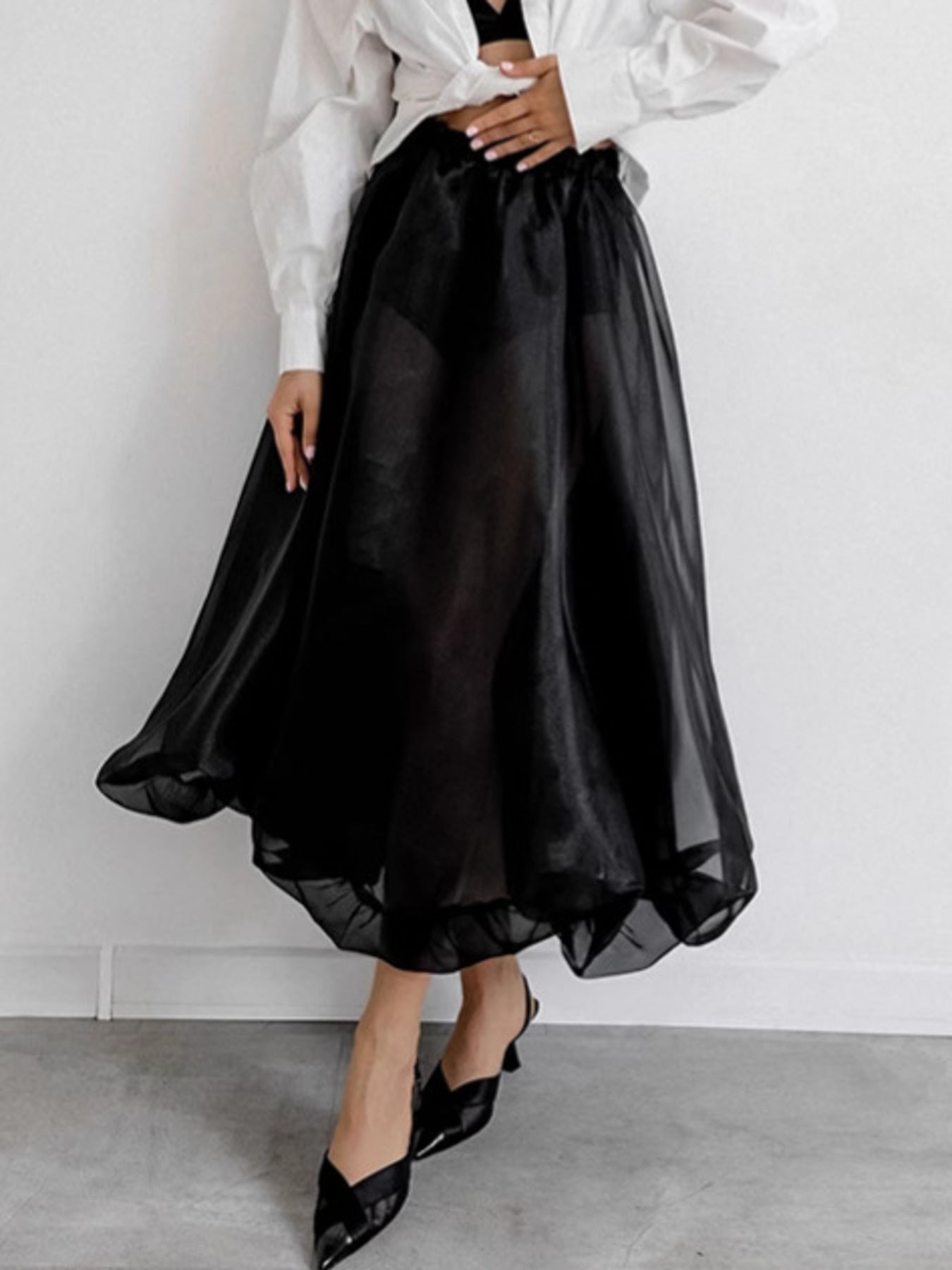 Sheer Flowy Elastic Waist Midi Skirt - Be Bliss Boutique