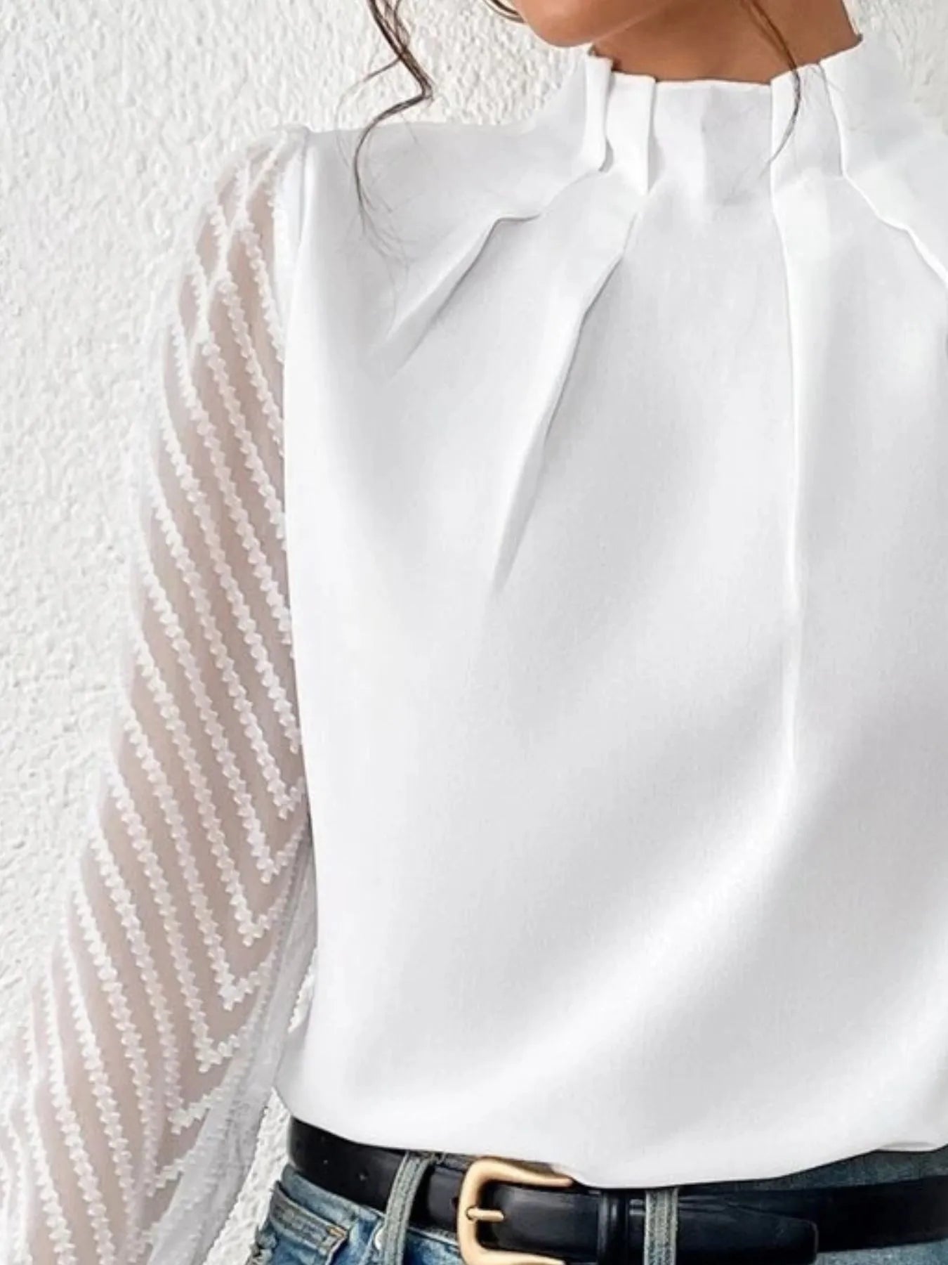 Mock Neck Flounce Sleeve Blouse -  Be Bliss Boutique