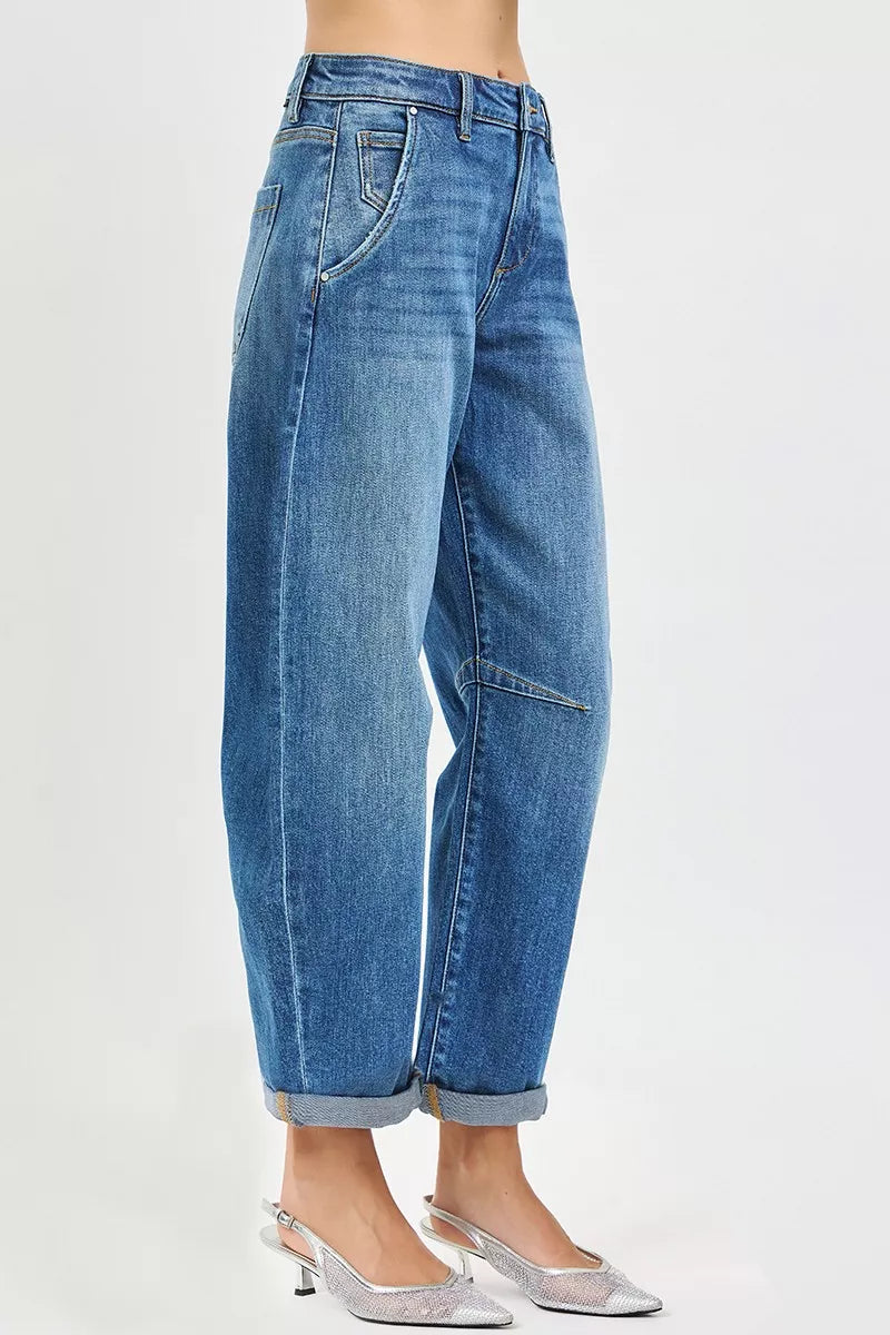 RISEN Jeans - Slouchy Cropped Barrel Jeans With Cuffed Hem - Be Bliss Boutique