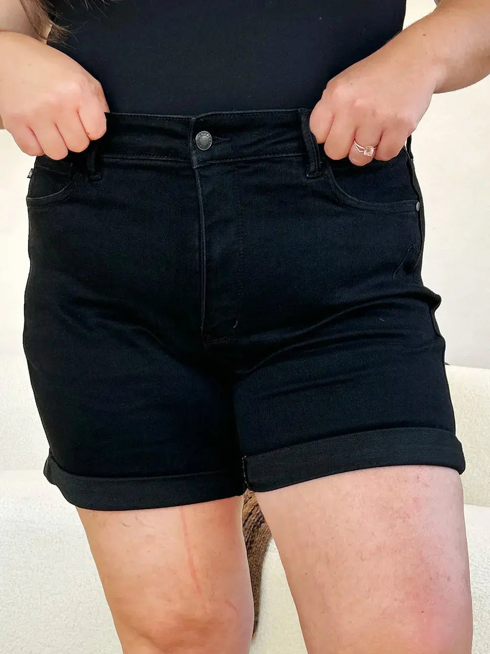 Judy Blue Full Size/Plus Size High Waist Tummy Control Cuffed Denim Shorts | Be Bliss Boutique
