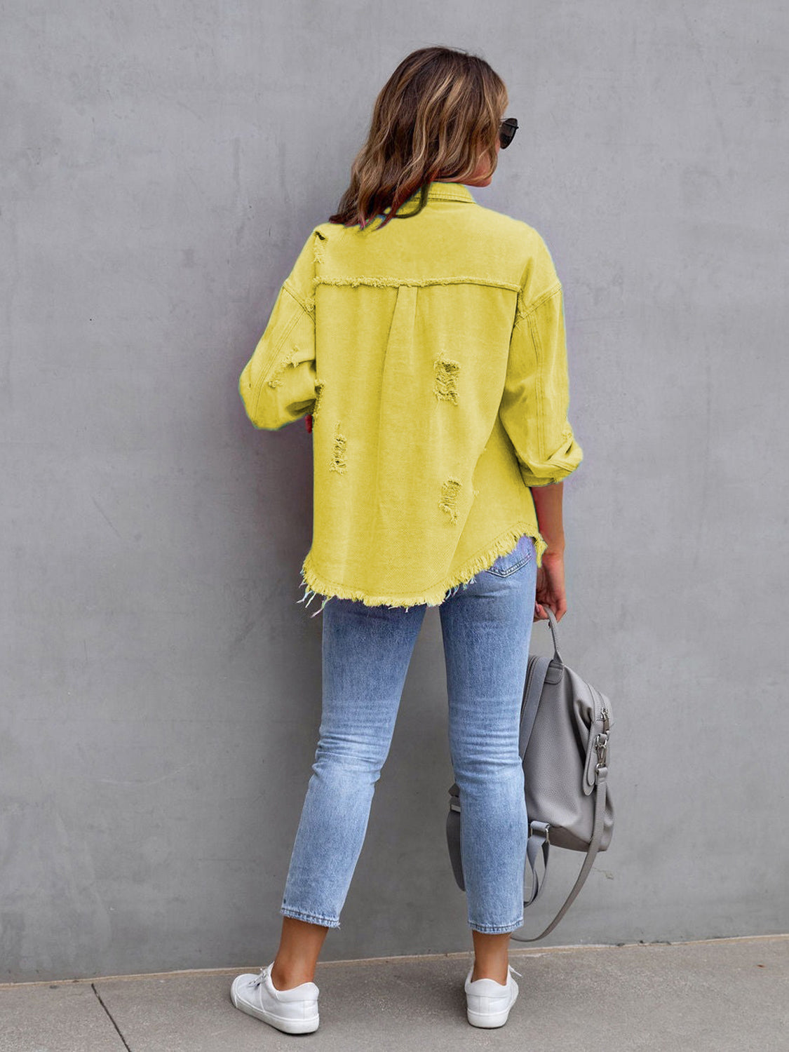 Distressed Drop Shoulder Denim Jacket - Be Bliss Boutique