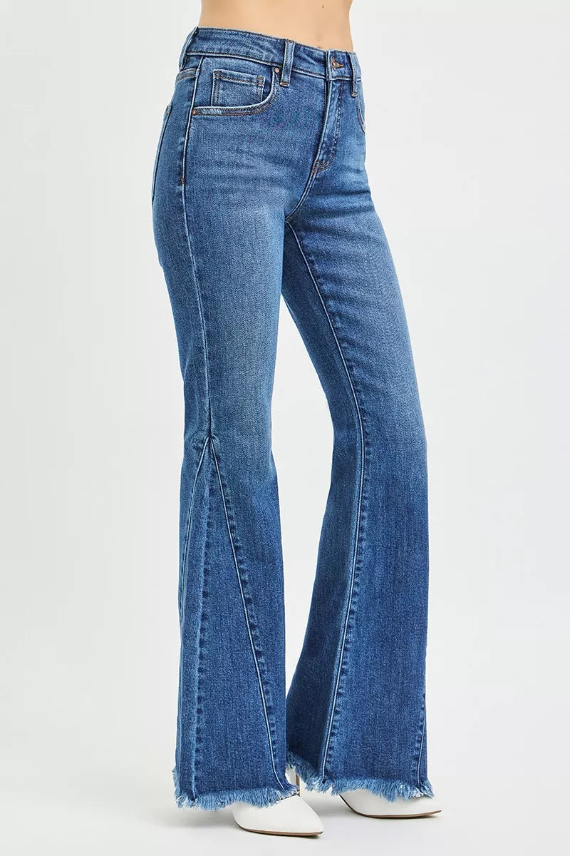 RISEN Jeans - Mid Rise Flare Side Seam Detailing Jeans - Be Bliss Boutique