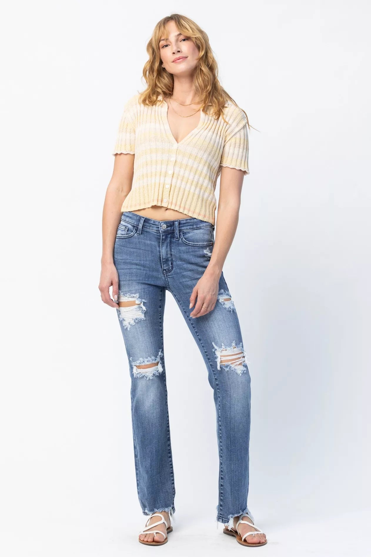 Judy Blue Full Size Mid Rise Destroy Straight Jeans Plus Size - Be Bliss Boutique
