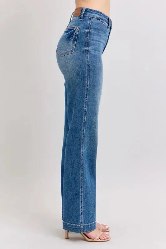 Judy Blue Full Size/Plus Size High Waist Contrast Thread Straight Jeans | Be Bliss Boutique