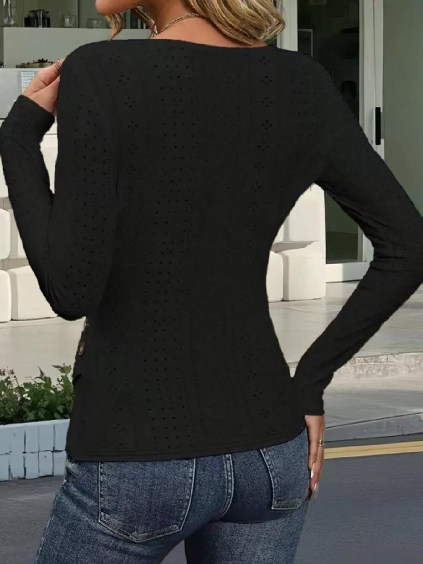 Eyelet Surplice Long Sleeve Top - Be Bliss Boutique