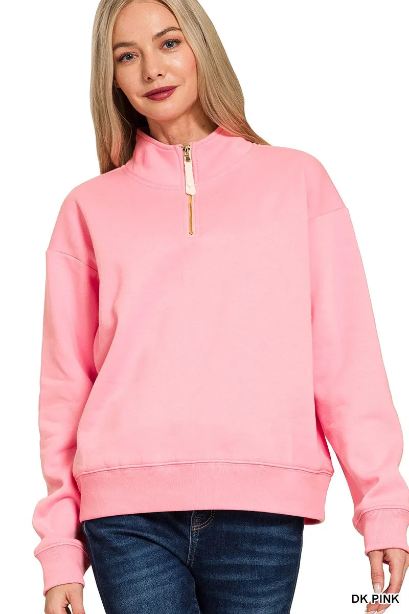 Zenana Fleece Half Zip Sweatshirt -  Be Bliss Boutique