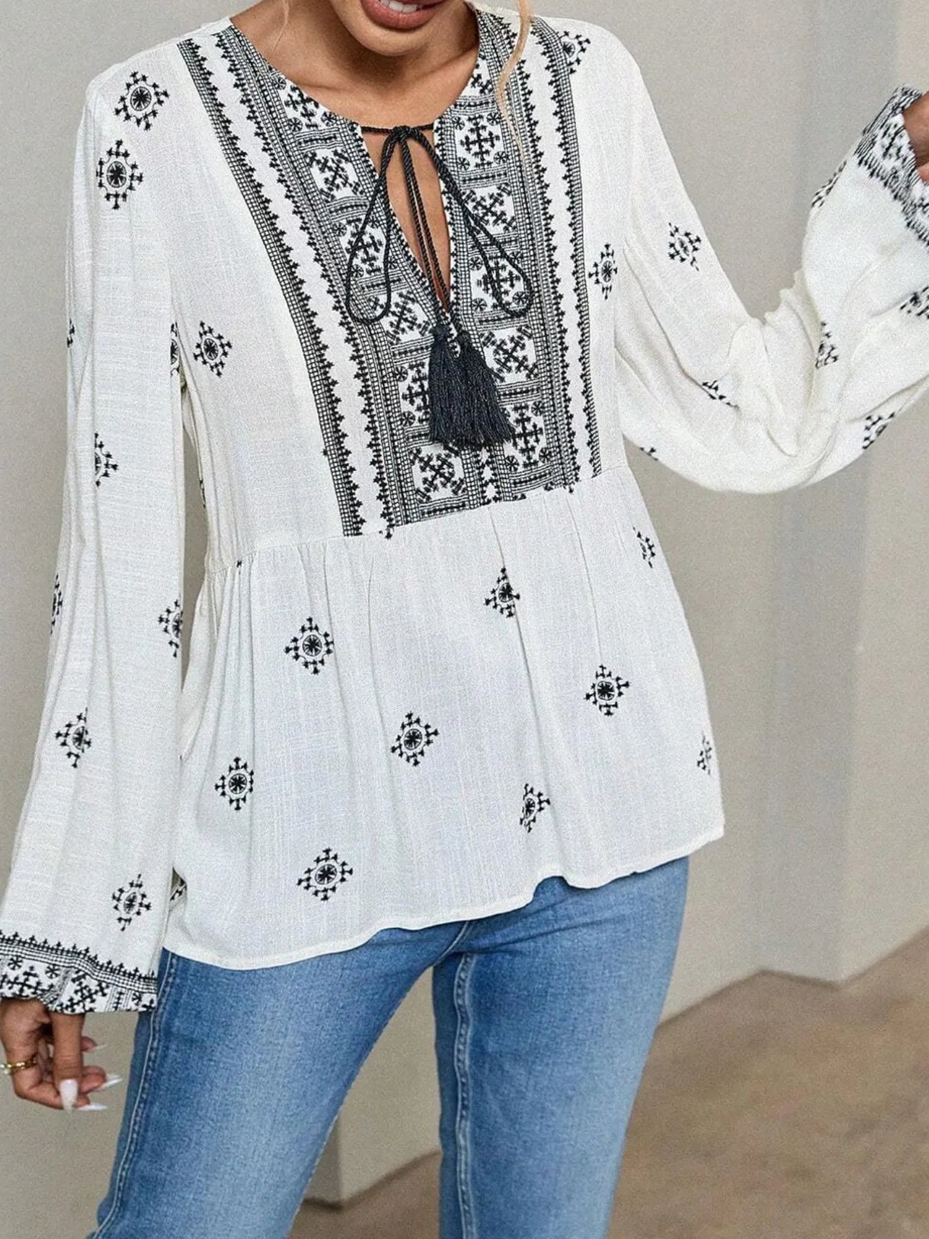 Tie Front Long Sleeve Blouse -  Be Bliss Boutique