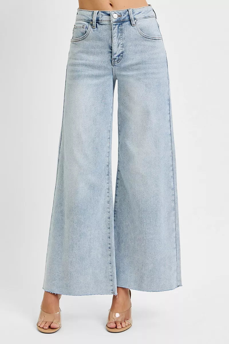 RISEN Full Size High Rise Ankle Wide Palazzo Jeans Plus Size - Be Bliss Boutique