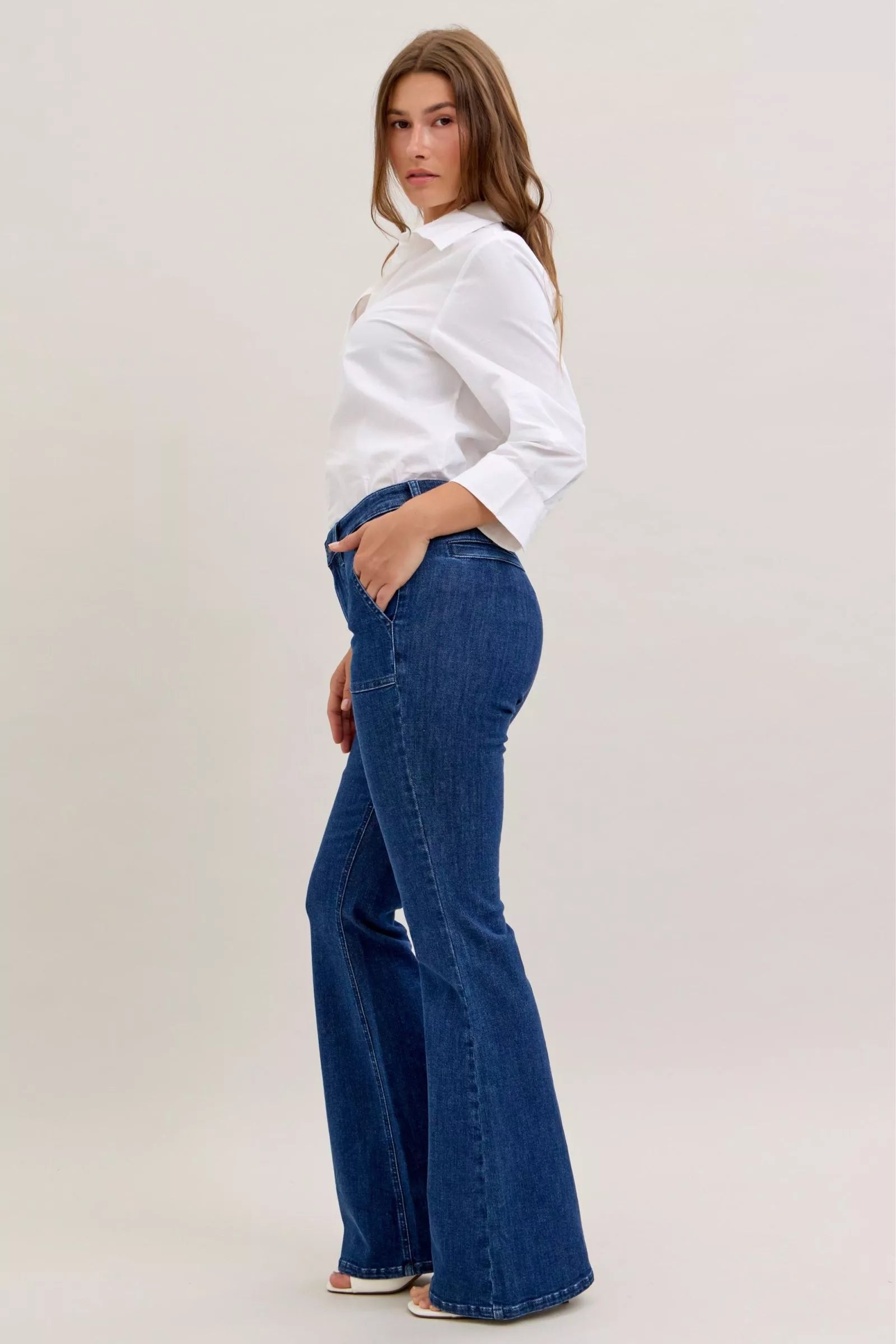 Judy Blue Jeans - High Waist Flare Jeans with Front Patch Pockets - Be Bliss Boutique