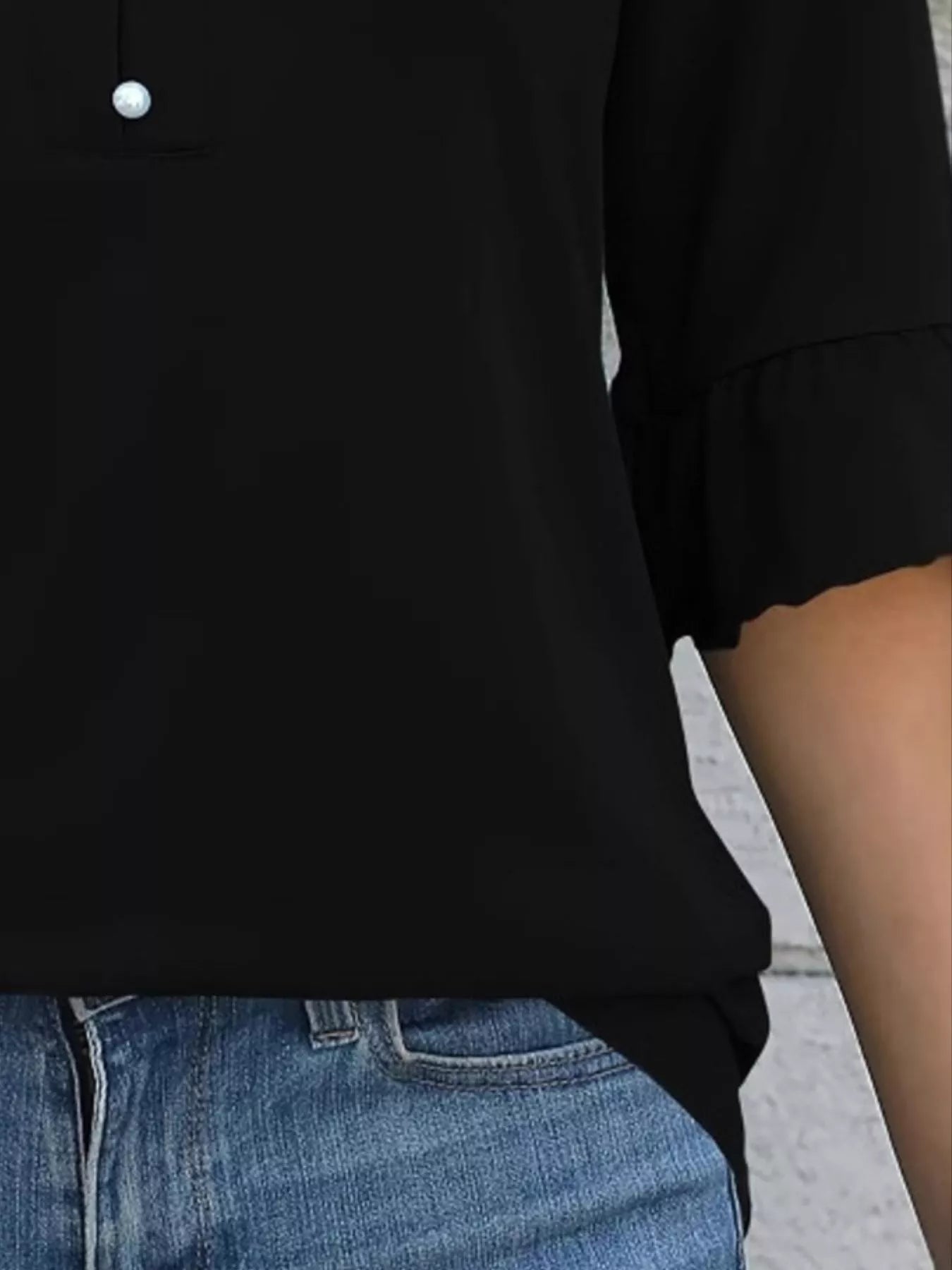 Full Size Notched Flounce Sleeve Blouse Plus Size - Be Bliss Boutique